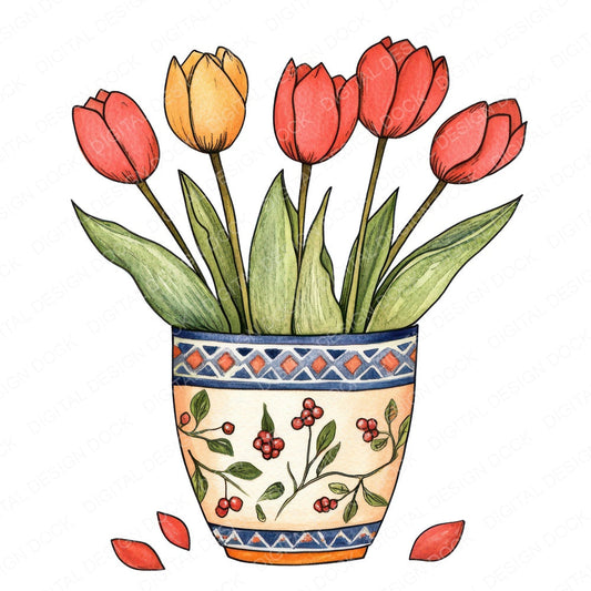 Folk Floral Pot fussy cut sheet in US Letter format showing all 12 designs on one printable page
