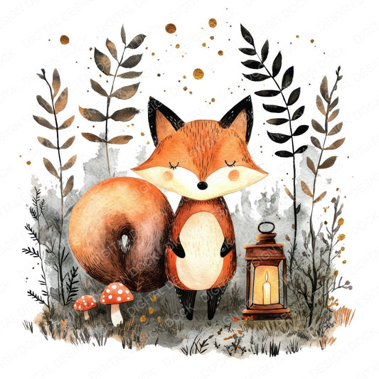 Folk Fox with Lantern fussy cut sheet in US Letter format showing all 12 designs on one printable page