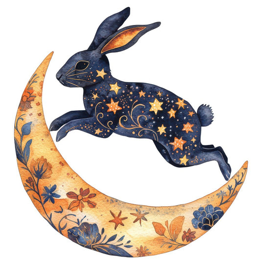 Folk Hare over Moon Clipart Set (DDD005571)