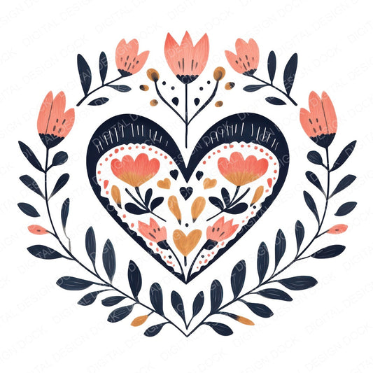 Folk Heart and Tulips fussy cut sheet in US Letter format showing all 12 designs on one printable page