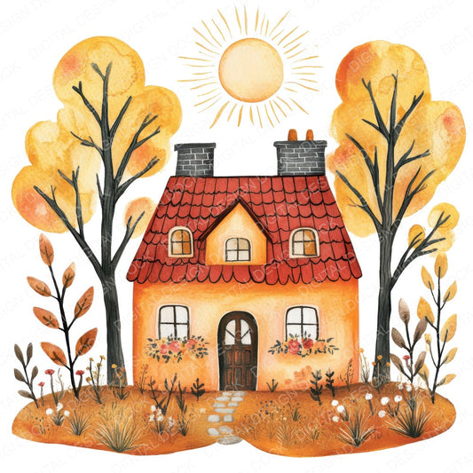 Folk House and Sunburst fussy cut sheet in US Letter format showing all 12 designs on one printable page