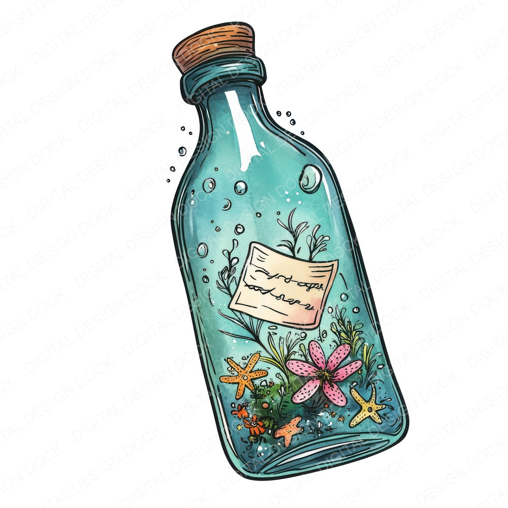 Folk Message Bottle fussy cut sheet in US Letter format showing all 12 designs on one printable page