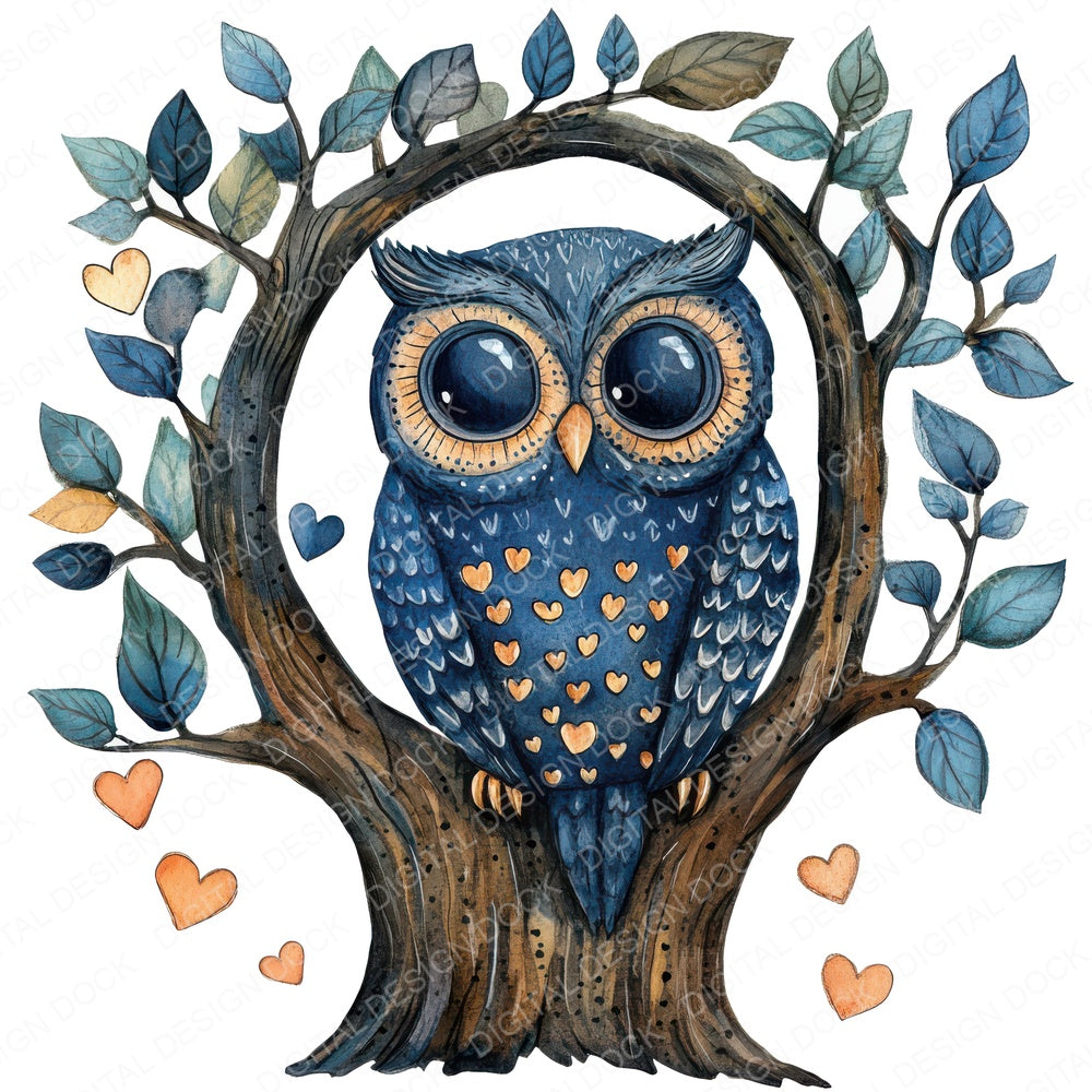 Folk Owl in Hollow fussy cut sheet in US Letter format showing all 12 designs on one printable page