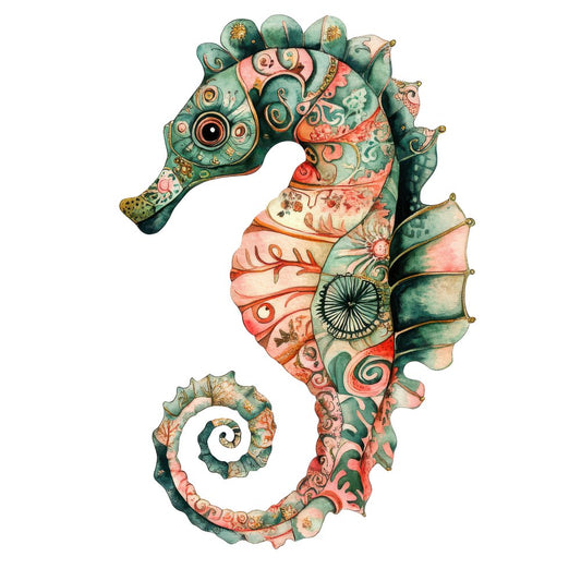 Folk Seahorse Coral Pattern Clipart Set (DDD005610)