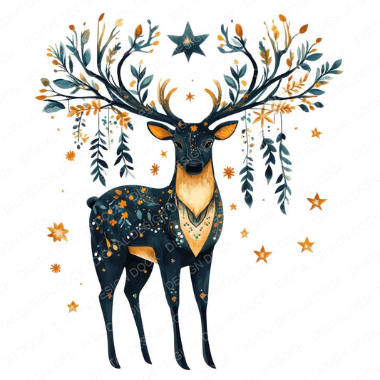 Folk Stag with Antlers fussy cut sheet in US Letter format showing all 12 designs on one printable page