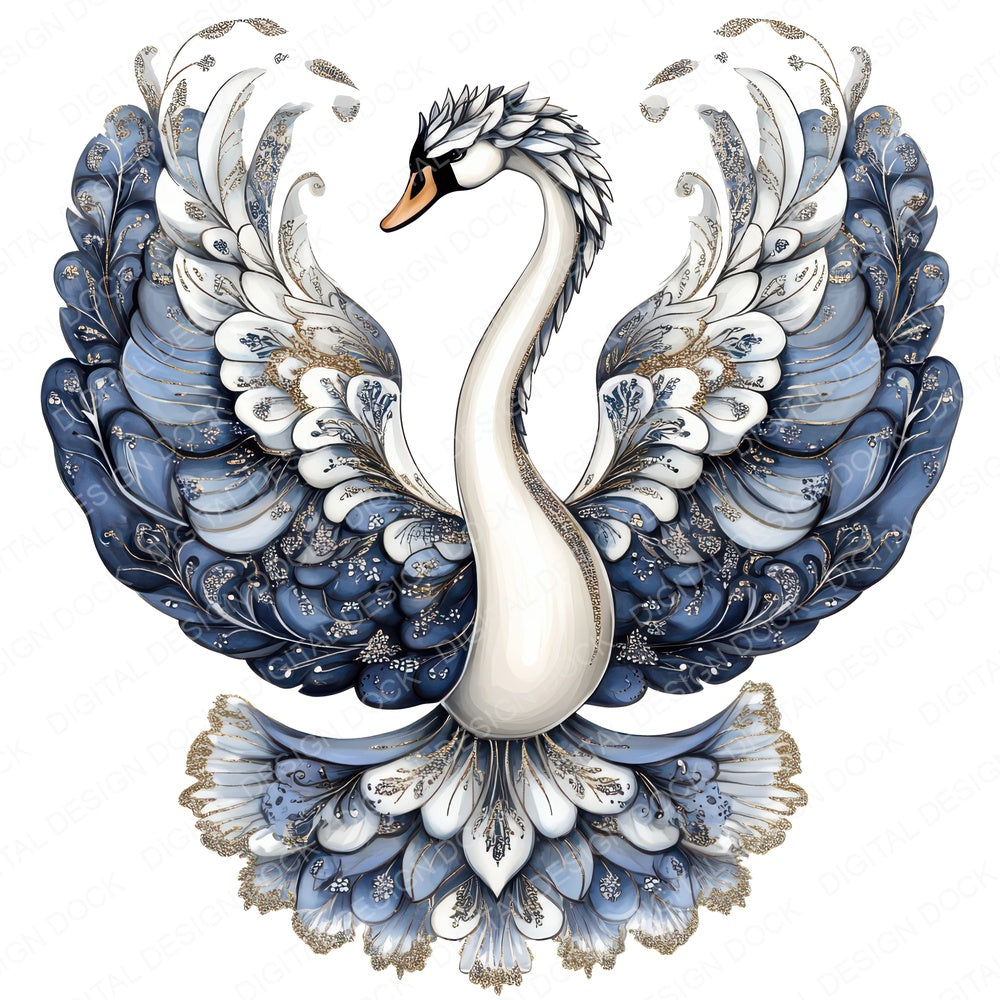 Folk Swan with Florals fussy cut sheet in US Letter format showing all 12 designs on one printable page
