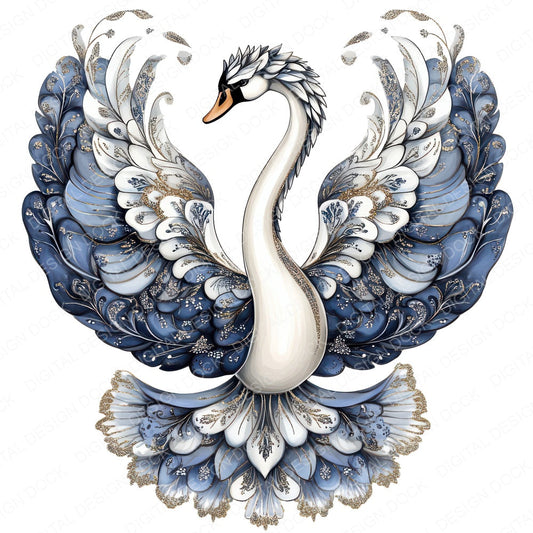 Folk Swan with Florals fussy cut sheet in US Letter format showing all 12 designs on one printable page