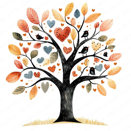 Folk Tree with Birds A fussy cut sheet in US Letter format showing all 12 designs on one printable page