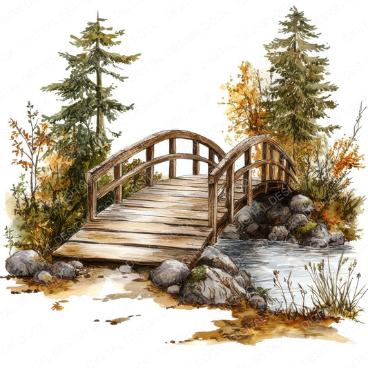 Forest Stream Bridge fussy cut sheet in US Letter format showing all 12 designs on one printable page