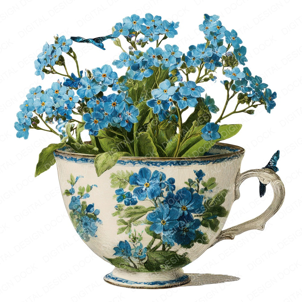 Forget Me Not Teacup A fussy cut sheet in US Letter format showing all 12 designs on one printable page