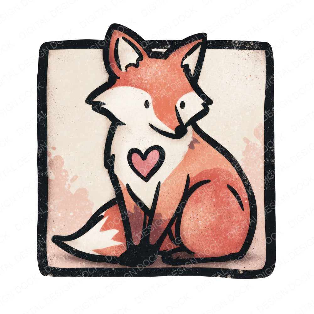 Fox Love Square Badge Clipart Set (DDD008292)