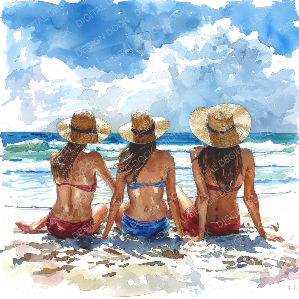 Friends on the Beach fussy cut sheet in US Letter format showing all 12 designs on one printable page