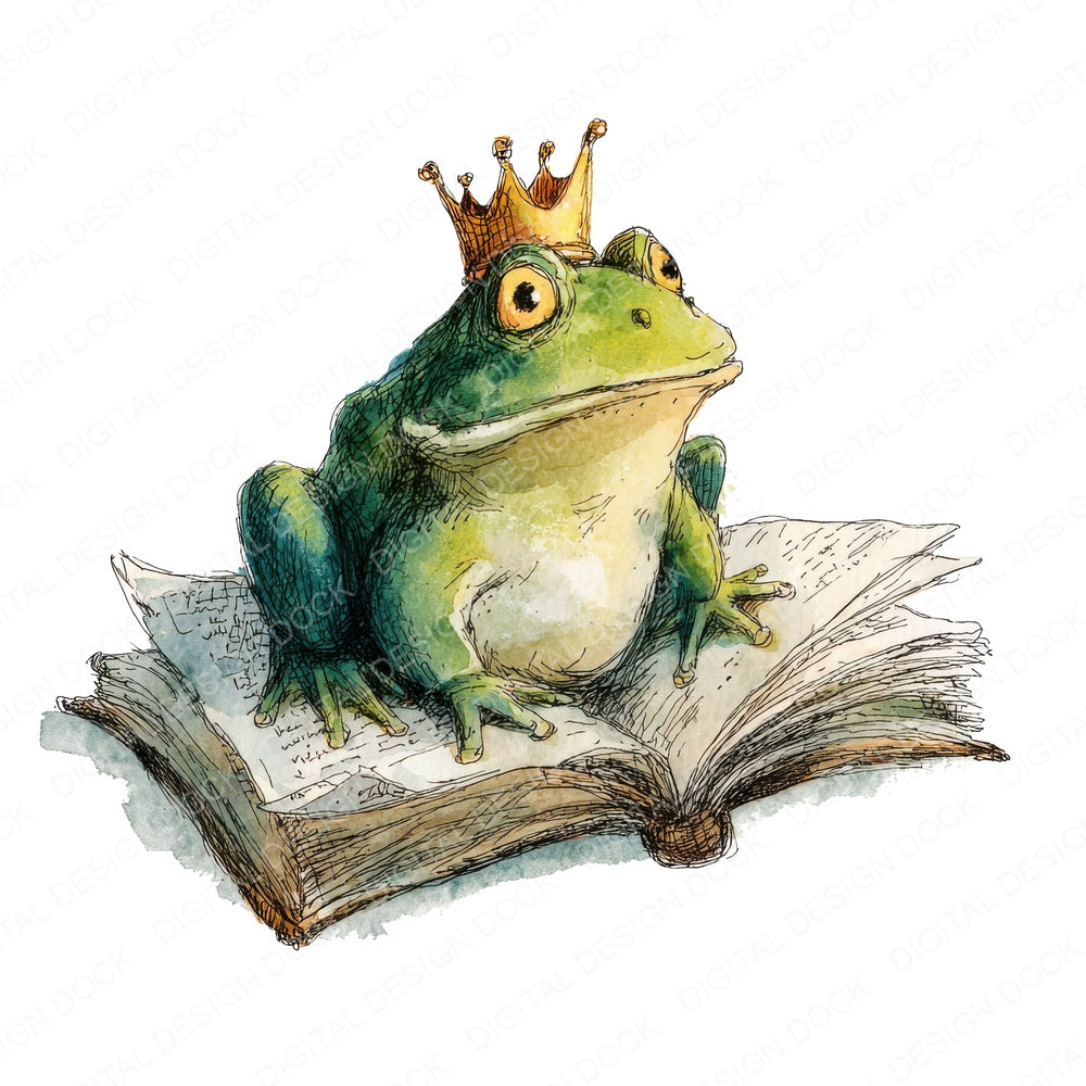 Frog Prince Storybook fussy cut sheet in US Letter format showing all 12 designs on one printable page