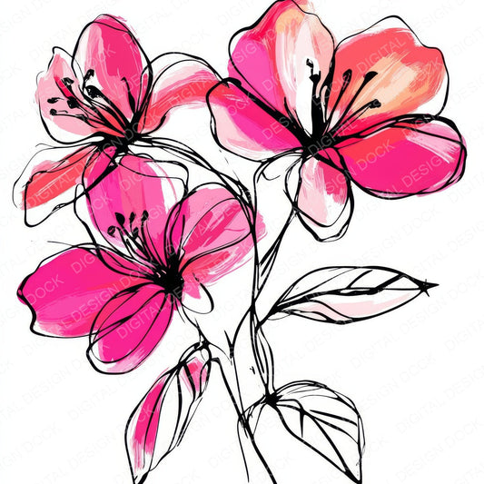 Fuchsia Abstract Flowers fussy cut sheet in US Letter format showing all 12 designs on one printable page
