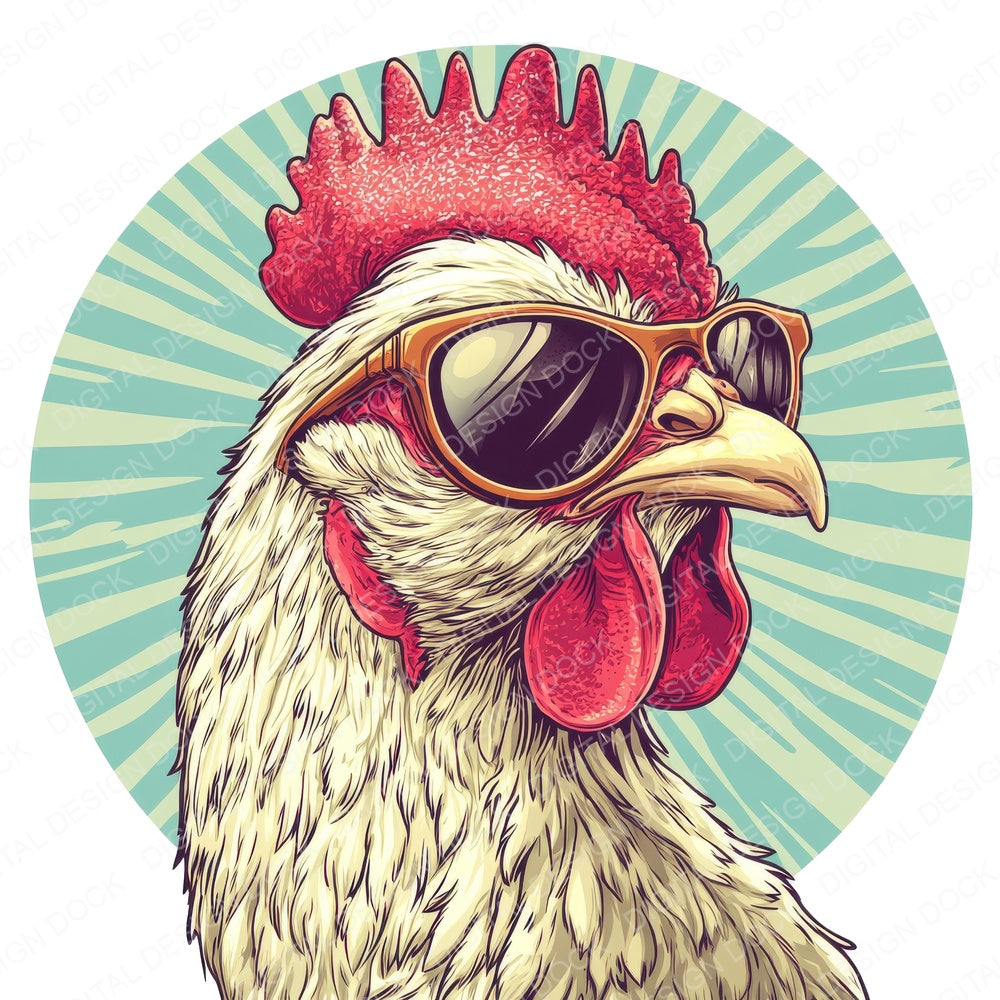 Funky Cool Chicken fussy cut sheet in US Letter format showing all 12 designs on one printable page