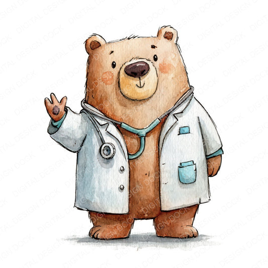 Funny Doctor Bear Character Clipart Set (DDD012653)