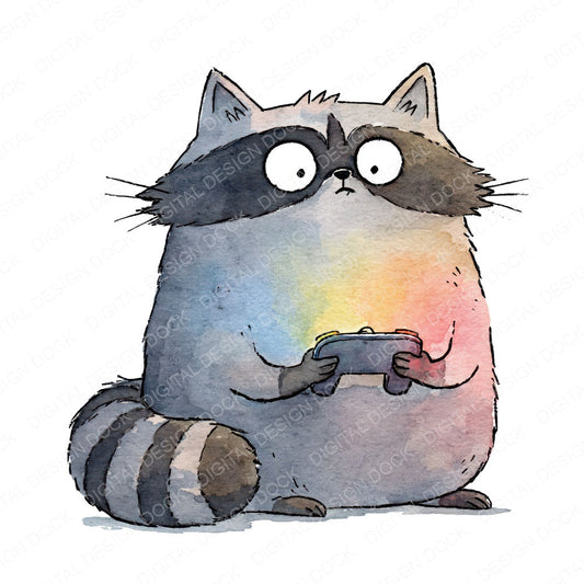 Funny Gamer Raccoon Character Clipart Set (DDD012654)