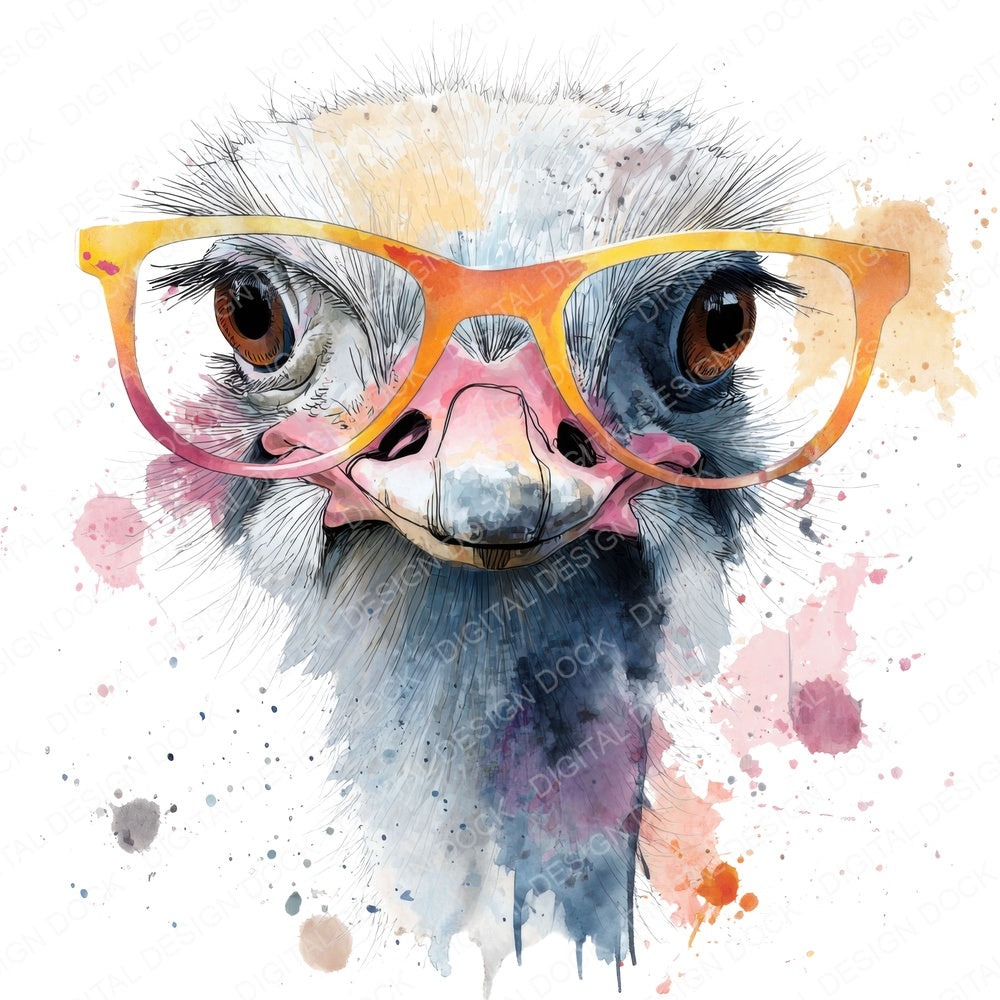 Funny Ostrich Portrait fussy cut sheet in US Letter format showing all 12 designs on one printable page