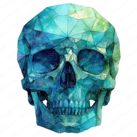 Gemstone Watercolour Skull fussy cut sheet in US Letter format showing all 12 designs on one printable page