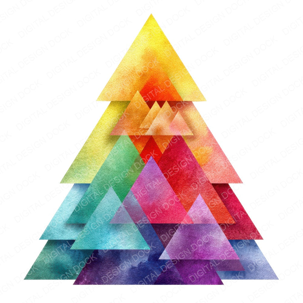 Geometric Rainbow Christmas Tree fussy cut sheet in US Letter format showing all 12 designs on one printable page