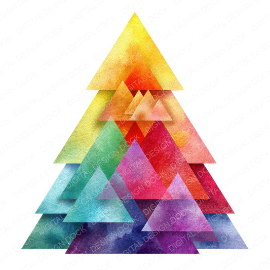 Geometric Rainbow Christmas Tree fussy cut sheet in US Letter format showing all 12 designs on one printable page