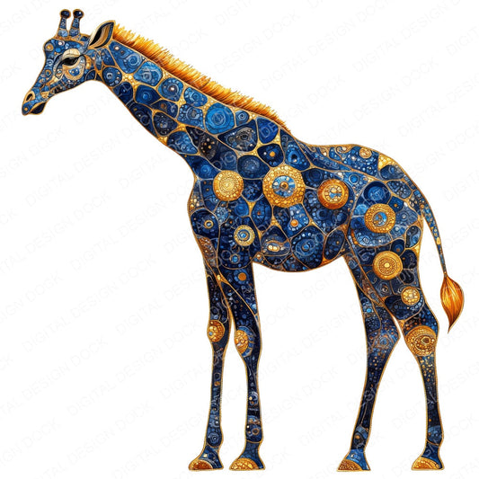 Giraffe Baroque Blue and Gold fussy cut sheet in US Letter format showing all 12 designs on one printable page