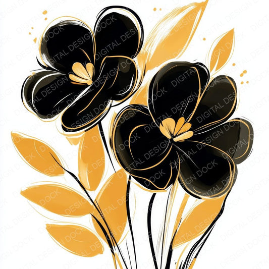 Gold and Black Abstract Flowers Clipart Set (DDD005717)