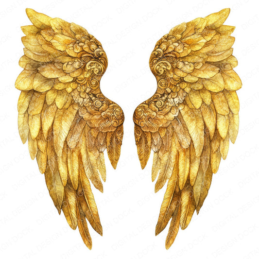 Golden Ornate Angel Wings fussy cut sheet in US Letter format showing all 12 designs on one printable page