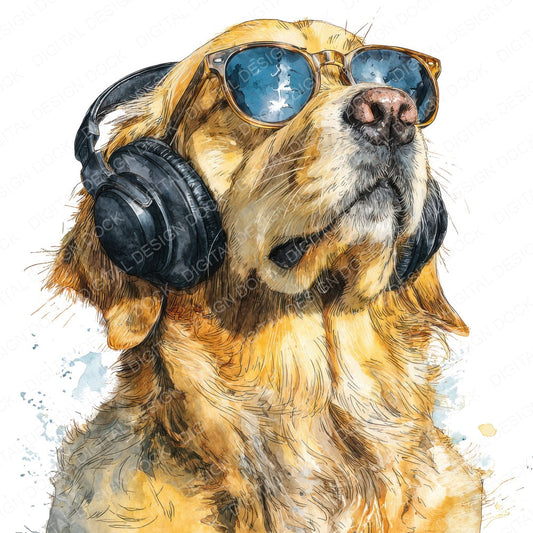 Golden Retriever Sunglasses fussy cut sheet in US Letter format showing all 12 designs on one printable page