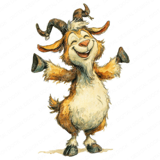 Goofy Goat Character fussy cut sheet in US Letter format showing all 12 designs on one printable page