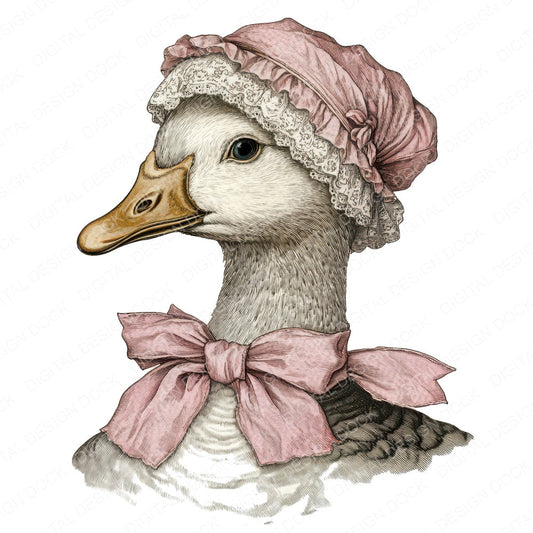 Goose with Bonnet Portrait fussy cut sheet in US Letter format showing all 12 designs on one printable page