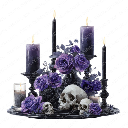 Gothic Candle Halloween Centrepiece fussy cut sheet in US Letter format showing all 12 designs on one printable page