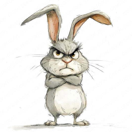 Grumpy Rabbit Character fussy cut sheet in US Letter format showing all 12 designs on one printable page