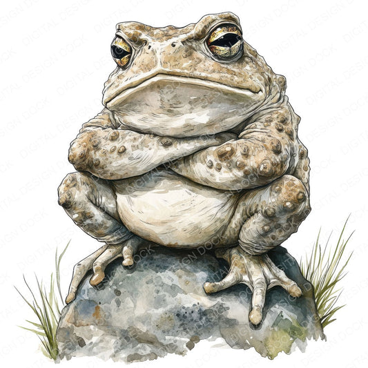 Grumpy Toad Frog fussy cut sheet in US Letter format showing all 12 designs on one printable page