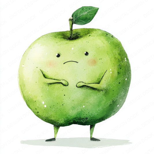 Grumpy Watercolour Apple fussy cut sheet in US Letter format showing all 12 designs on one printable page