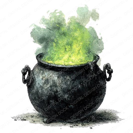 Halloween Watercolour Cauldron fussy cut sheet in US Letter format showing all 12 designs on one printable page