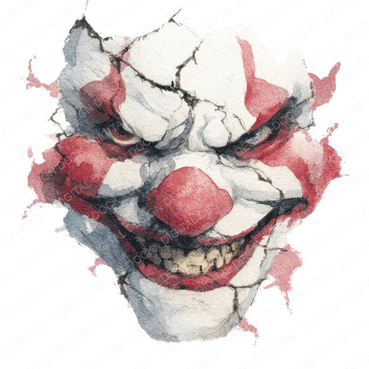 Halloween Watercolour Evil Clown fussy cut sheet in US Letter format showing all 12 designs on one printable page