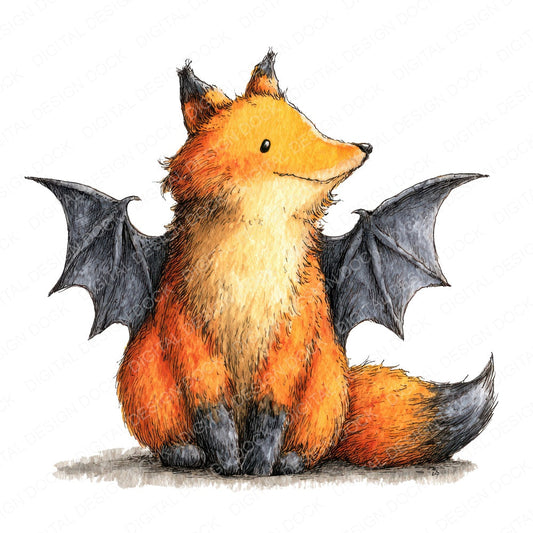 Halloween Watercolour Fox Bat fussy cut sheet in US Letter format showing all 12 designs on one printable page