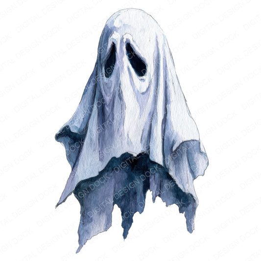 Halloween Watercolour Ghost fussy cut sheet in US Letter format showing all 12 designs on one printable page