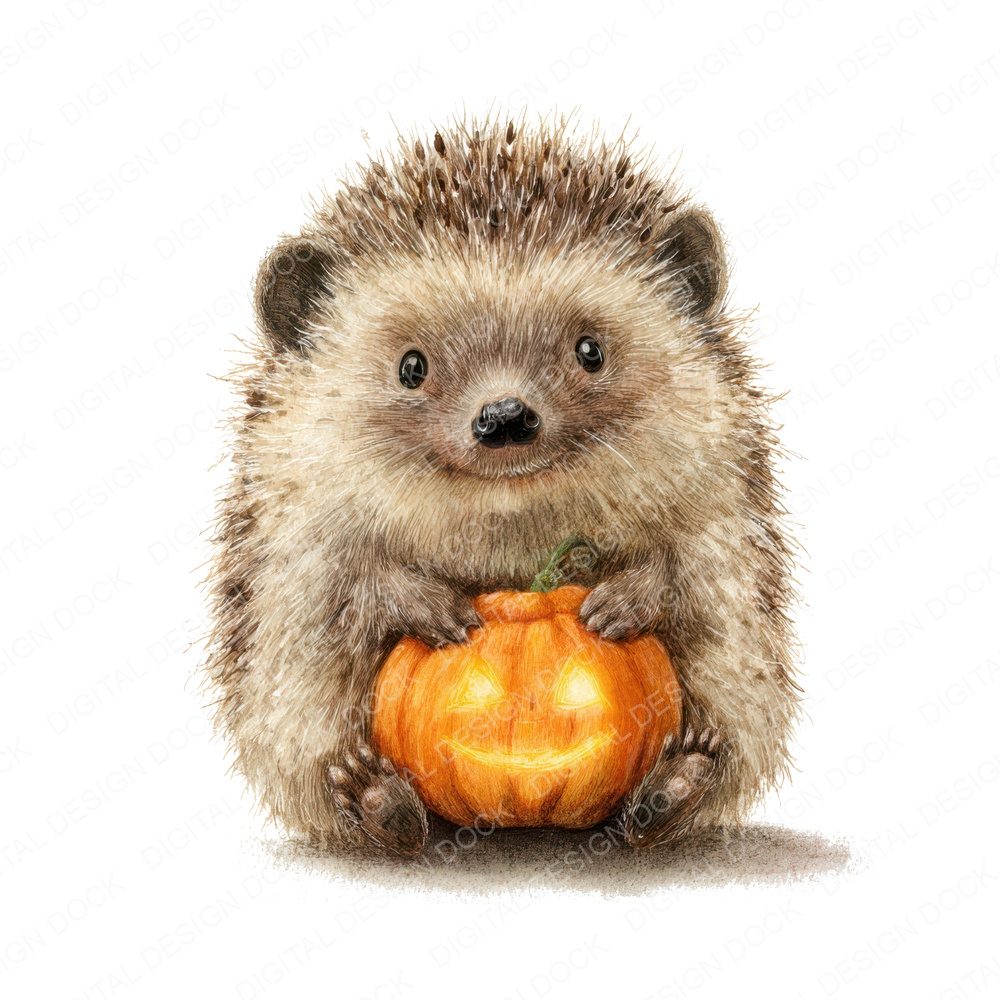 Halloween Watercolour Hedgehog Pumpkin Clipart Set (DDD005788)