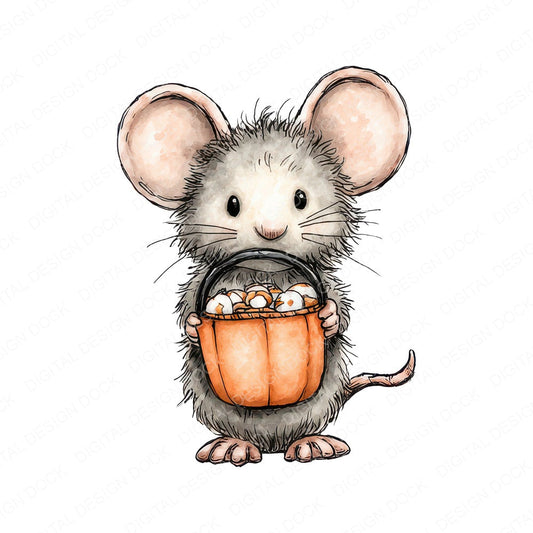 Halloween Watercolour Mouse Candy fussy cut sheet in US Letter format showing all 12 designs on one printable page