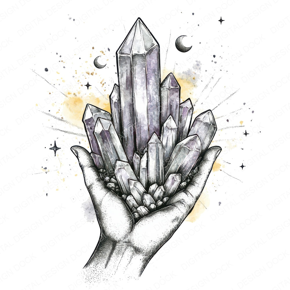 Hand Holding Crystals fussy cut sheet in US Letter format showing all 12 designs on one printable page