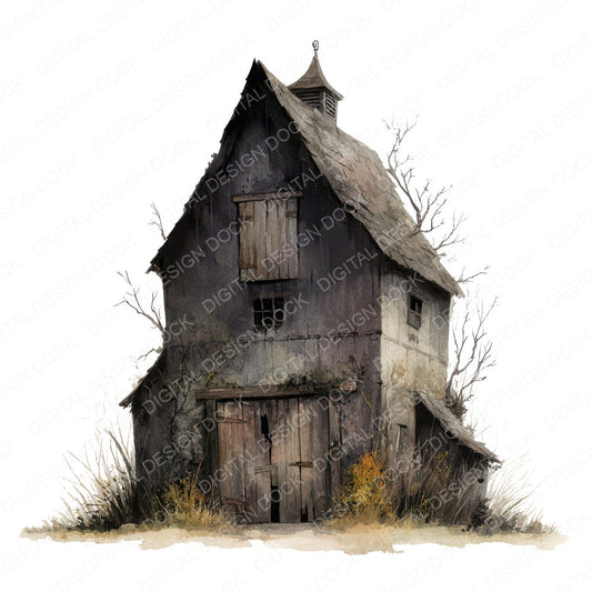 Haunted Broken Barn fussy cut sheet in US Letter format showing all 12 designs on one printable page
