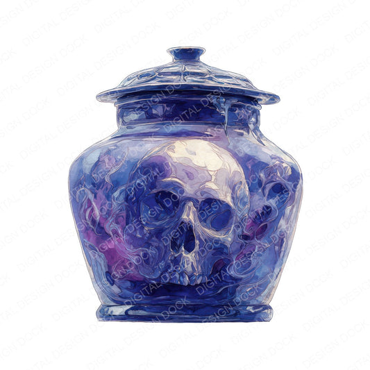 Haunted Skull Halloween Jar fussy cut sheet in US Letter format showing all 12 designs on one printable page