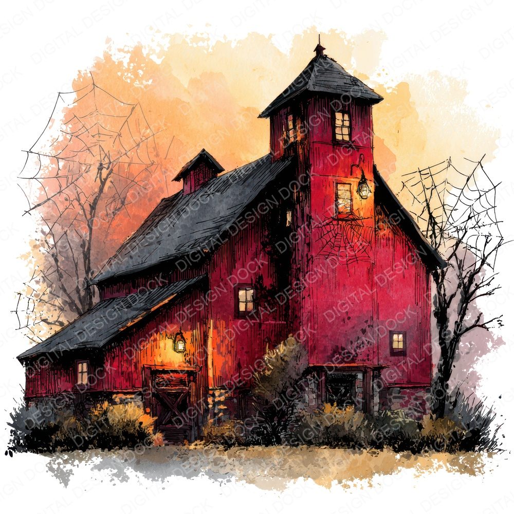 Haunted Spiderweb Barn Clipart Set (DDD005822)