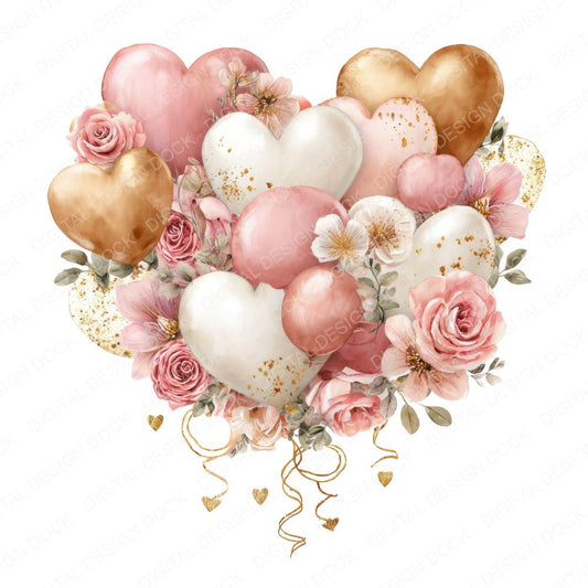 Heart Balloon Wreath Clipart Set (DDD005824)