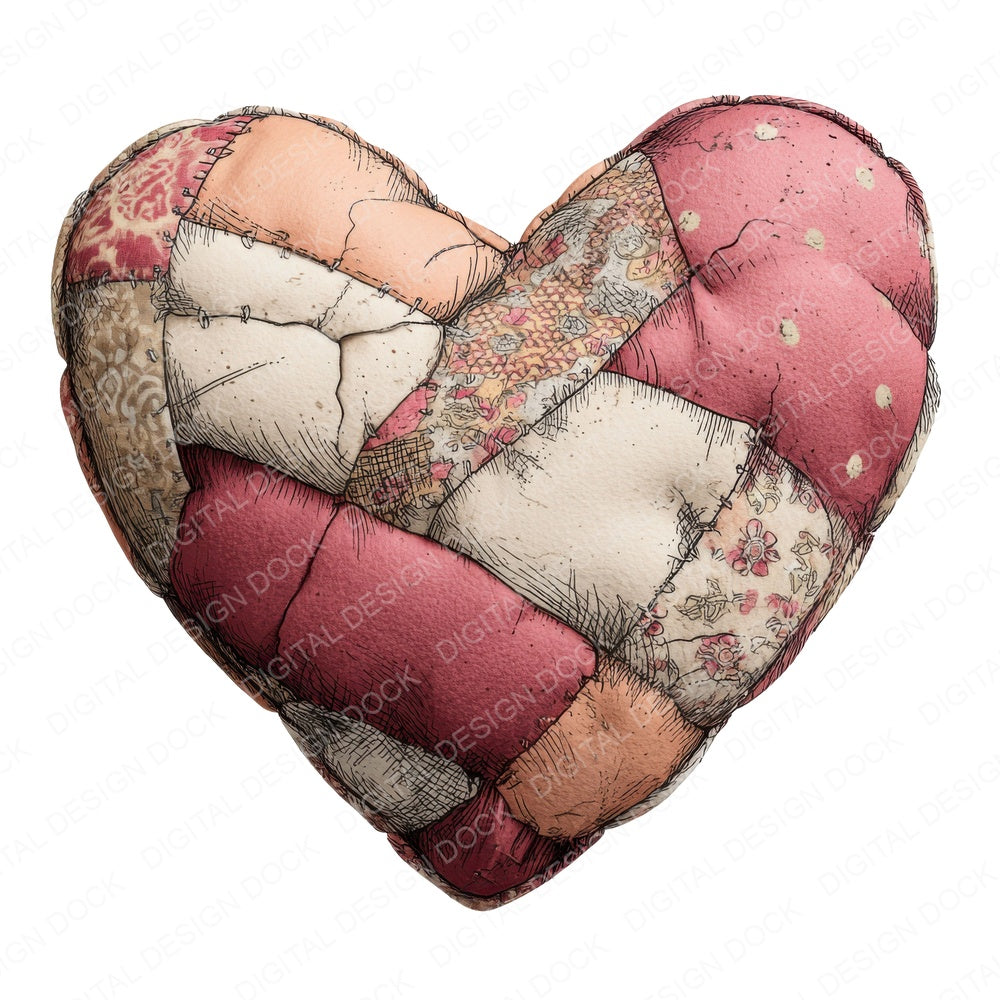Heart Cushion fussy cut sheet in US Letter format showing all 12 designs on one printable page