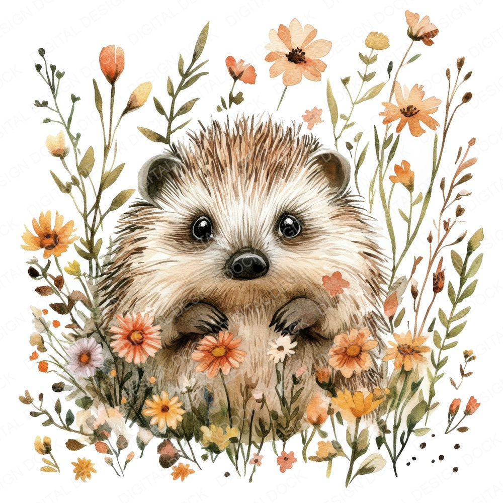 Hedgehog in Wildflowers fussy cut sheet in US Letter format showing all 12 designs on one printable page