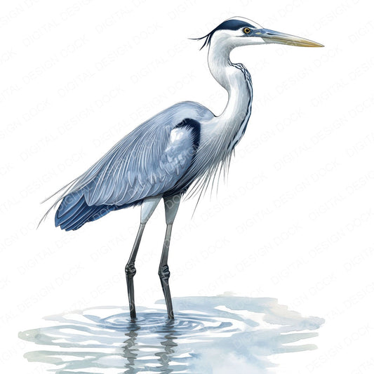 Heron with Water Reflection fussy cut sheet in US Letter format showing all 12 designs on one printable page