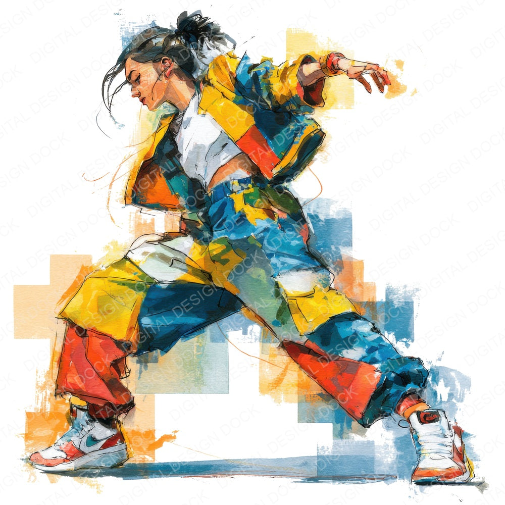 Hip Hop Dancer Woman fussy cut sheet in US Letter format showing all 12 designs on one printable page